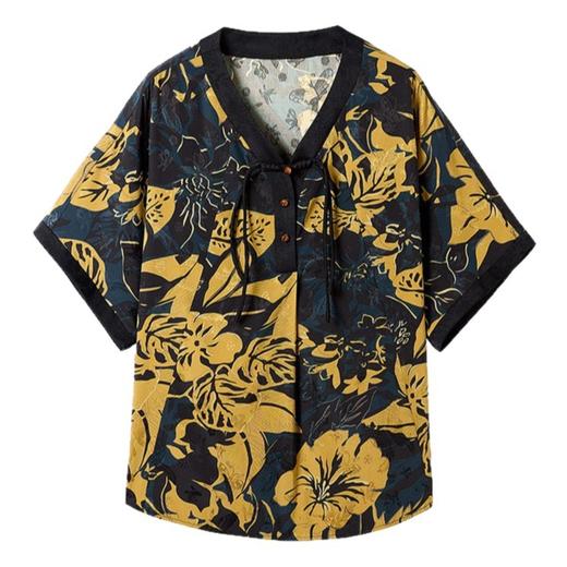 KQ桑蚕丝小衫品质衣服女装气质奶奶夏季短袖真丝上衣 商品图4