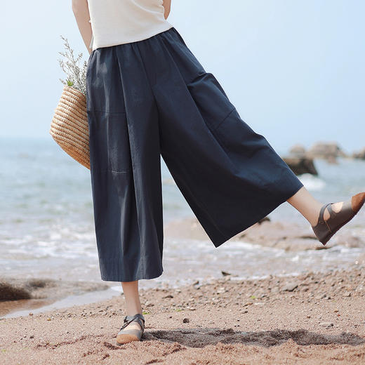 雀说新款裙裤女高腰显瘦薄款阔腿裤纯色百搭松紧腰休闲裤AL6528 商品图8