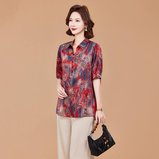 KQ洋气夏装宽松大码上衣真丝衬衫女装短袖t恤衫桑蚕丝小 商品图3