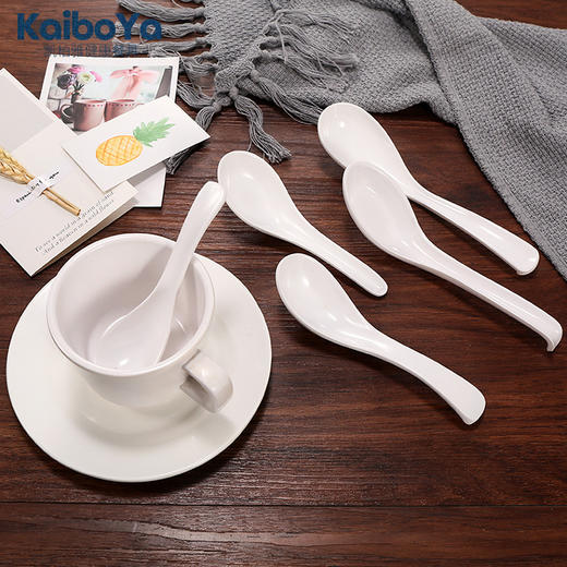 仿瓷密胺白色勺子 酒店餐厅汤勺粥勺调羹 家用塑料汤匙 饭店创意勾勺 商品图2