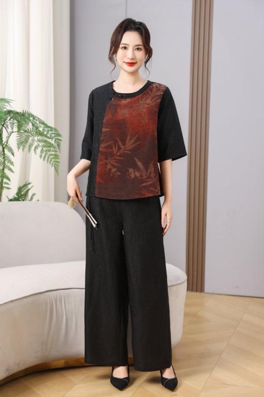 丁摩真丝香云纱黑红龟纹圆领新款时100%桑蚕丝时尚中袖夏季宽松衬AL2569 商品图5