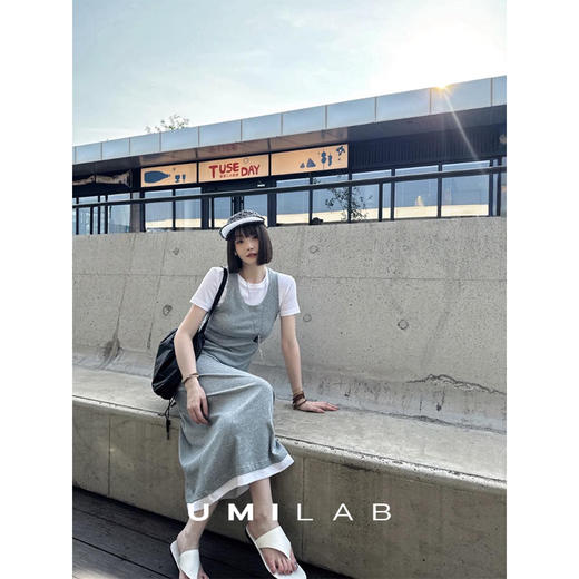UMILAB｜沐光*随性自在精梳棉撞色叠穿真两件T恤/松紧腰半裙E252W 商品图2