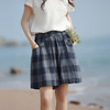 雀说棉麻女装夏季新款色织格亚麻短裤女外穿a字高腰休闲短裤AL6534 商品缩略图6