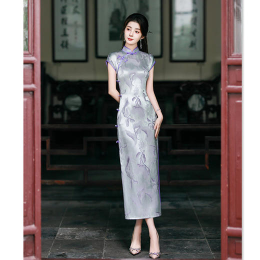 GX老上海复古国风长款单层短袖旗袍2025夏季新款高级感中式显瘦旗袍 商品图3