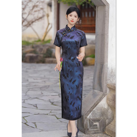 GX夏季新款2025复古时尚优雅中式立领港风长款旗袍中国风大码旗袍裙 商品图3