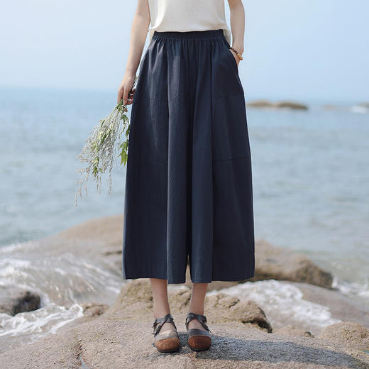 雀说新款裙裤女高腰显瘦薄款阔腿裤纯色百搭松紧腰休闲裤AL6528 商品图0