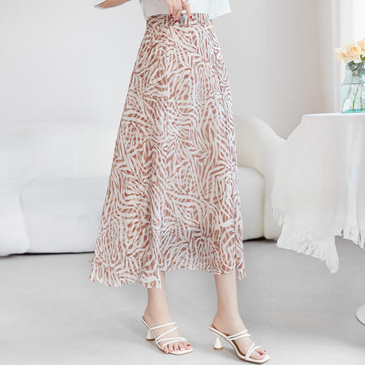 QS【100%桑蚕丝】乔其印花半裙修身显瘦通勤百搭真丝半身裙女1663 商品图1