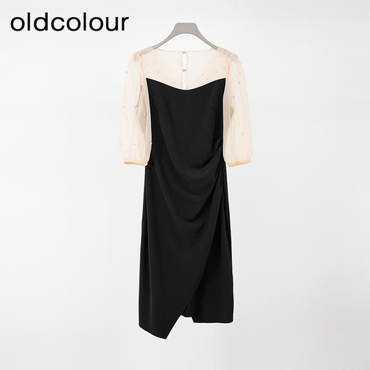 oldcolour夏季新款设计感网纱拼接气质优雅长袖连衣裙女P331008A1 商品图0