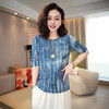 雀说网纱扎染印花圆领中袖T恤女新款洋气时尚弹力显瘦别致上衣AL4141 商品缩略图1