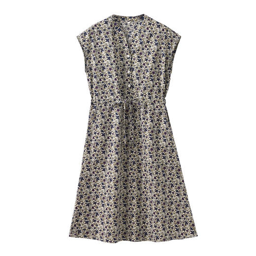 雀说新款短袖碎花连衣裙女夏高级感收腰显瘦系带长裙AL6518 商品图4