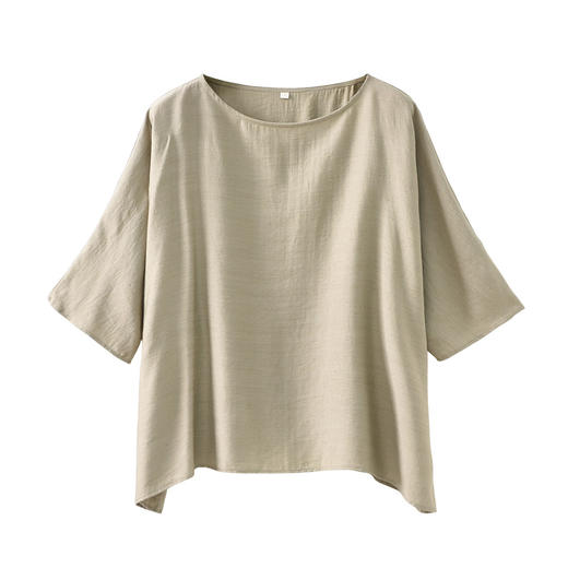 雀说新款圆领七分袖上衣女高级感亚麻垂感t恤宽松显瘦AL6517 商品图4