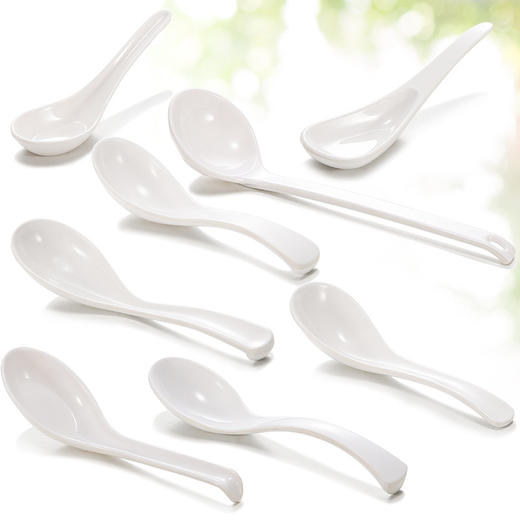 仿瓷密胺白色勺子 酒店餐厅汤勺粥勺调羹 家用塑料汤匙 饭店创意勾勺 商品图0