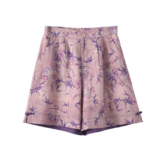 雀说新中式裤子女夏季新款苎麻印花外穿字短裤女中国风休闲阔腿裤AL6532 商品图4