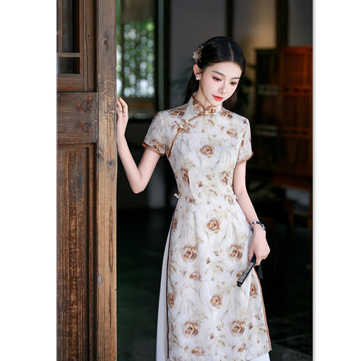 GX改良奥黛长款旗袍裙2025夏季新款复古民族风素雅新中式奥黛旗袍裙 商品图3