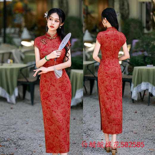 GX2025夏新款中国风仿醋酸长款复古国风旗袍女装改良修身显瘦连衣裙 商品图1