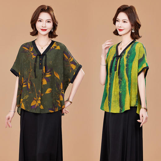 KQ桑蚕丝小衫品质衣服女装气质奶奶夏季短袖真丝上衣 商品图0