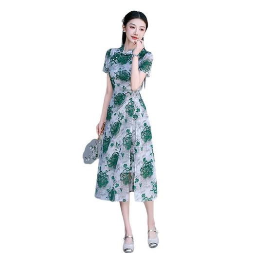GX现代时尚改良新中式长款旗袍连衣裙2025夏新款日常可穿旗袍 商品图4