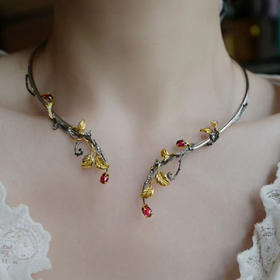 龢盒原创 红荆棘碧玺银质项圈