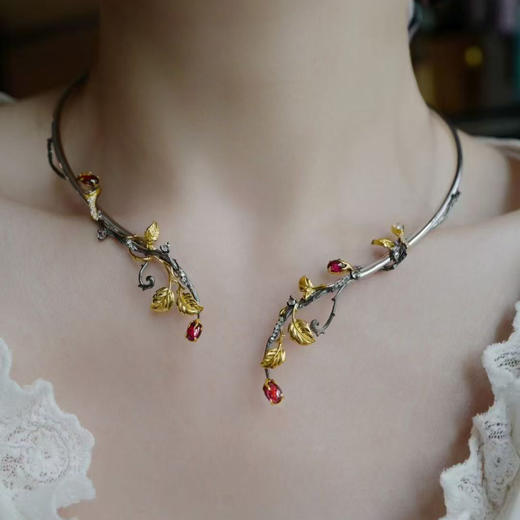 龢盒原创 红荆棘碧玺银质项圈 商品图0