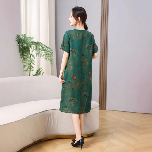 丁摩真丝香云纱花萝气质连衣裙女新款高贵中长款100%桑蚕丝裙AL5625 商品图2