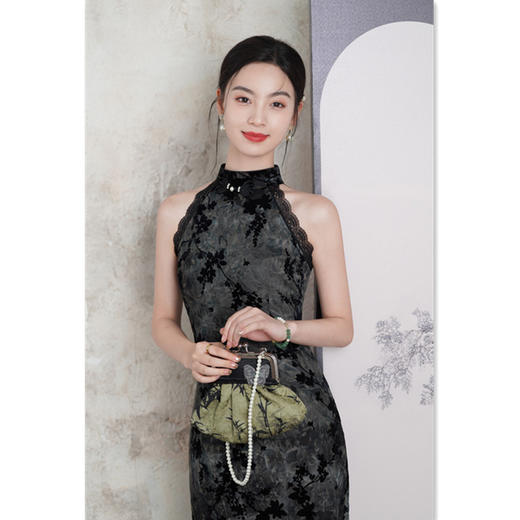 GX小个子改良旗袍女夏季年轻款少女国风长款无袖挂脖性感修身旗袍裙 商品图3