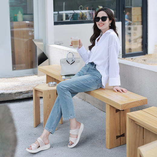 BOERDIQI新款超轻真皮舒适羊皮厚底增高拖鞋外穿轻便沙滩鞋 商品图1