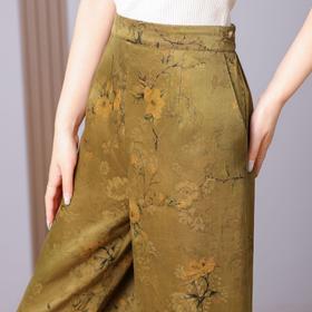 丁摩真丝香云纱花萝重磅100%桑蚕丝直筒宽松气质休闲女阔腿裤AL5667