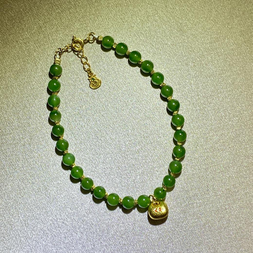 和田玉（碧玉）5mm玉珠手链（配925银隔珠） 商品图0