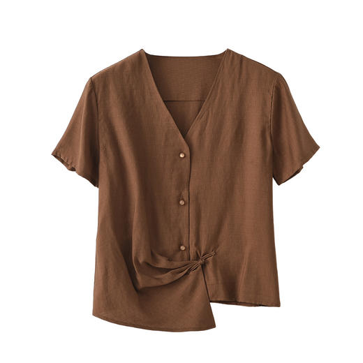 雀说棉麻女装新款亚麻短袖衬衫女高级感气质轻薄新中式盘扣上衣AL6524 商品图4