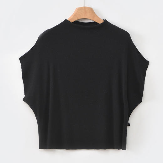 雀说新款短袖t恤女半高领盘扣复古天丝羊毛蝙蝠袖上衣AL6513 商品图10