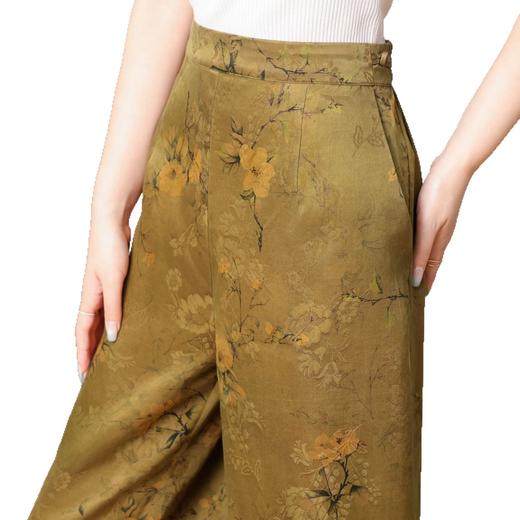 丁摩真丝香云纱花萝重磅100%桑蚕丝直筒宽松气质休闲女阔腿裤AL5667 商品图4