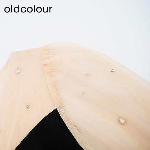 oldcolour夏季新款设计感网纱拼接气质优雅长袖连衣裙女P331008A1 商品图2