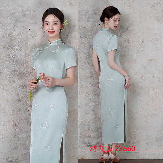 GX复古中国风长款港风绣花短袖旗袍2025夏季新款改良中式宴会旗袍裙 商品图2