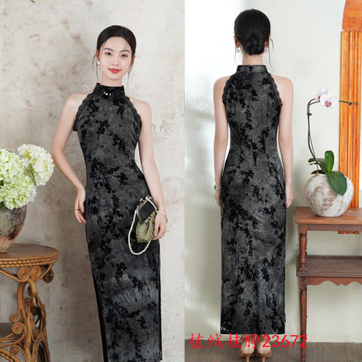 GX小个子改良旗袍女夏季年轻款少女国风长款无袖挂脖性感修身旗袍裙 商品图2