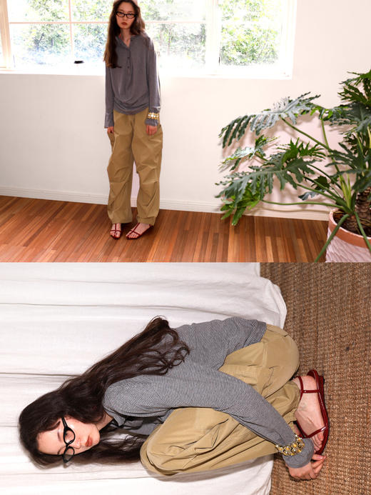 素舶 新疆长绒棉索罗娜抽绳工装口袋阔腿裤 商品图3