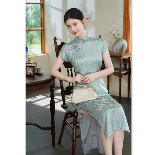 GX素雅中式长款宴会旗袍2025夏季新款复古国风年轻女士港风日常旗袍 商品图3