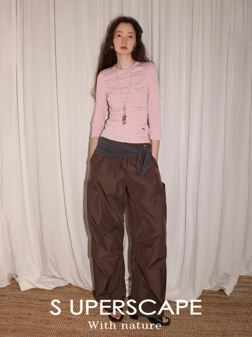 素舶 新疆长绒棉索罗娜抽绳工装口袋阔腿裤 商品图2