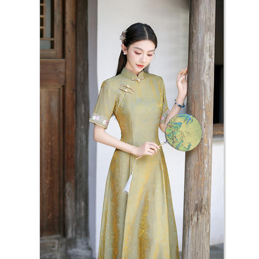 GX现代时尚改良新中式长款旗袍大摆裙2025夏季新款国风日常可穿旗袍 商品图3