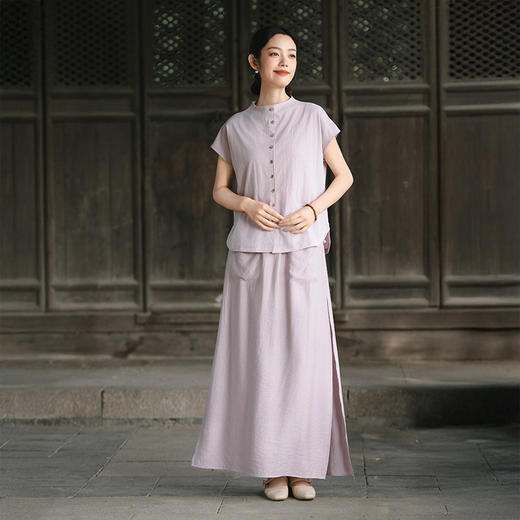 雀说新款裙裤女松紧腰亚麻垂感开叉半身裙裤AL6515 商品图8