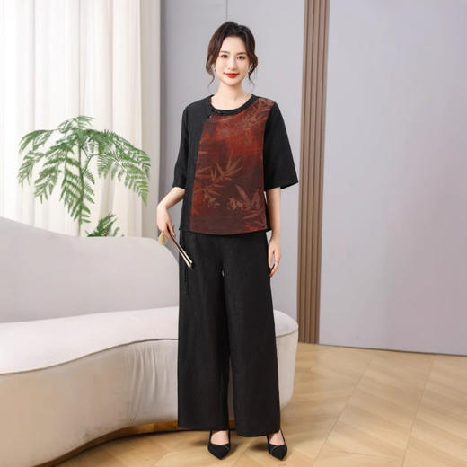 丁摩真丝香云纱黑红龟纹圆领新款时100%桑蚕丝时尚中袖夏季宽松衬AL2569 商品图2