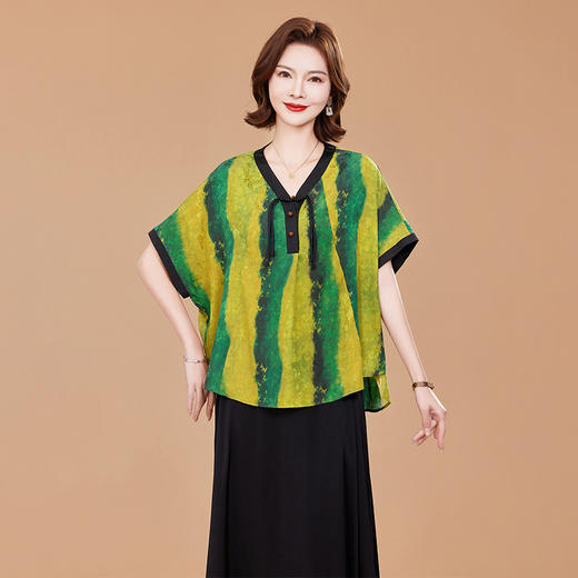 KQ桑蚕丝小衫品质衣服女装气质奶奶夏季短袖真丝上衣 商品图2