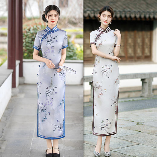 GX老上海复古中国风长款宽边单层旗袍2025夏新款素雅大码旗袍 商品图0