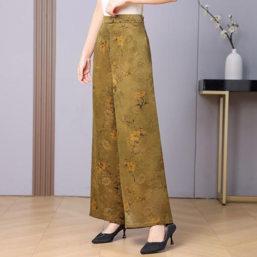 丁摩真丝香云纱花萝重磅100%桑蚕丝直筒宽松气质休闲女阔腿裤AL5667 商品图1