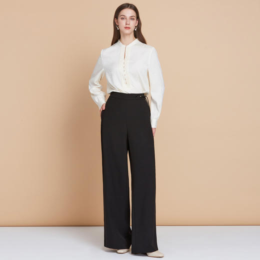 EITIE爱特爱气质复古压褶法式优雅直筒立领衬衫上衣秋季新款C2513808 商品图3