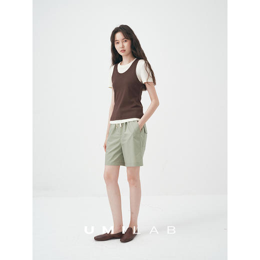 UMILAB｜沐光*随性自在精梳棉撞色叠穿真两件T恤/松紧腰半裙E252W 商品图3