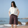 雀说新款短裤女外穿新中式国风苎麻松紧腰休闲裤AL6520 商品缩略图2