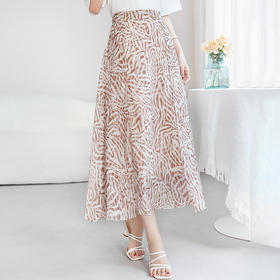 QS【100%桑蚕丝】乔其印花半裙修身显瘦通勤百搭真丝半身裙女1663