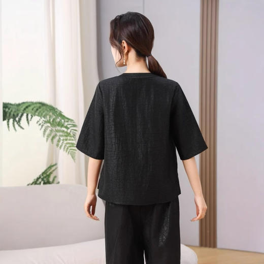 丁摩真丝香云纱黑红龟纹圆领新款时100%桑蚕丝时尚中袖夏季宽松衬AL2569 商品图3