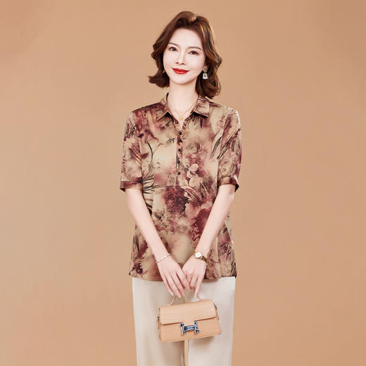 KQ洋气夏装宽松大码上衣真丝衬衫女装短袖t恤衫桑蚕丝小 商品图2