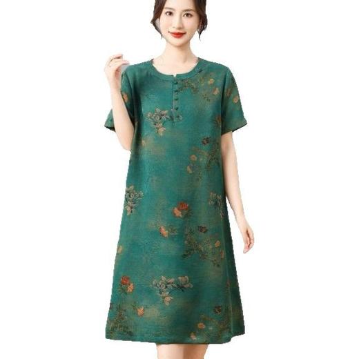 丁摩真丝香云纱花萝气质连衣裙女新款高贵中长款100%桑蚕丝裙AL5625 商品图3